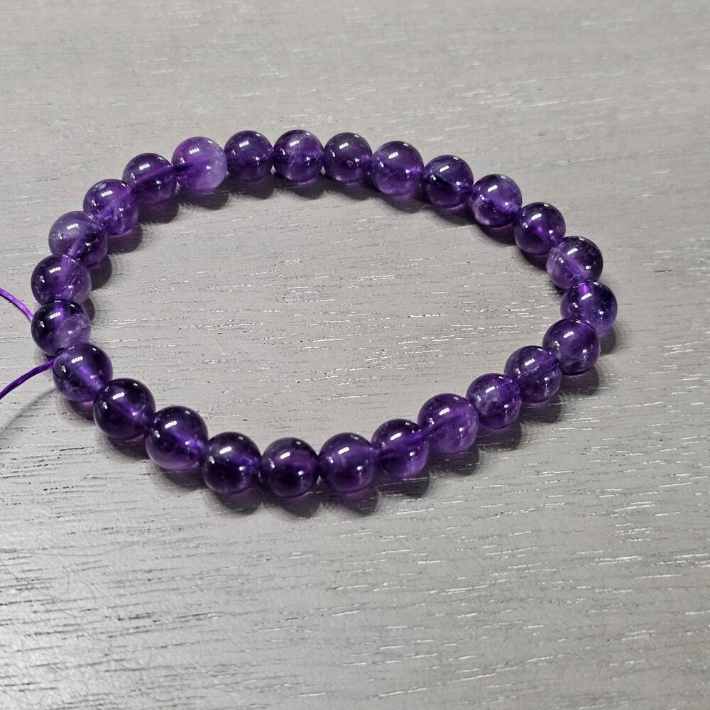 New. Genuine Amethyst Beaded Bracelet - Natural Gemstone Jewelry